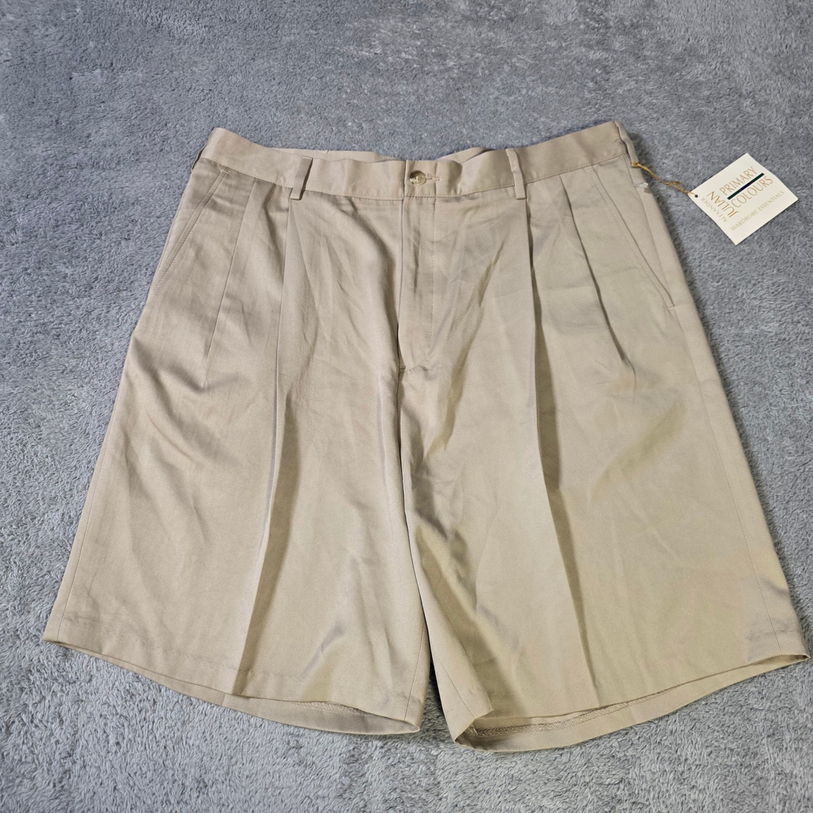 Alexander Julian Mens 36 Pleated Shorts Beige Khaki Micro Fiber Solid Casual